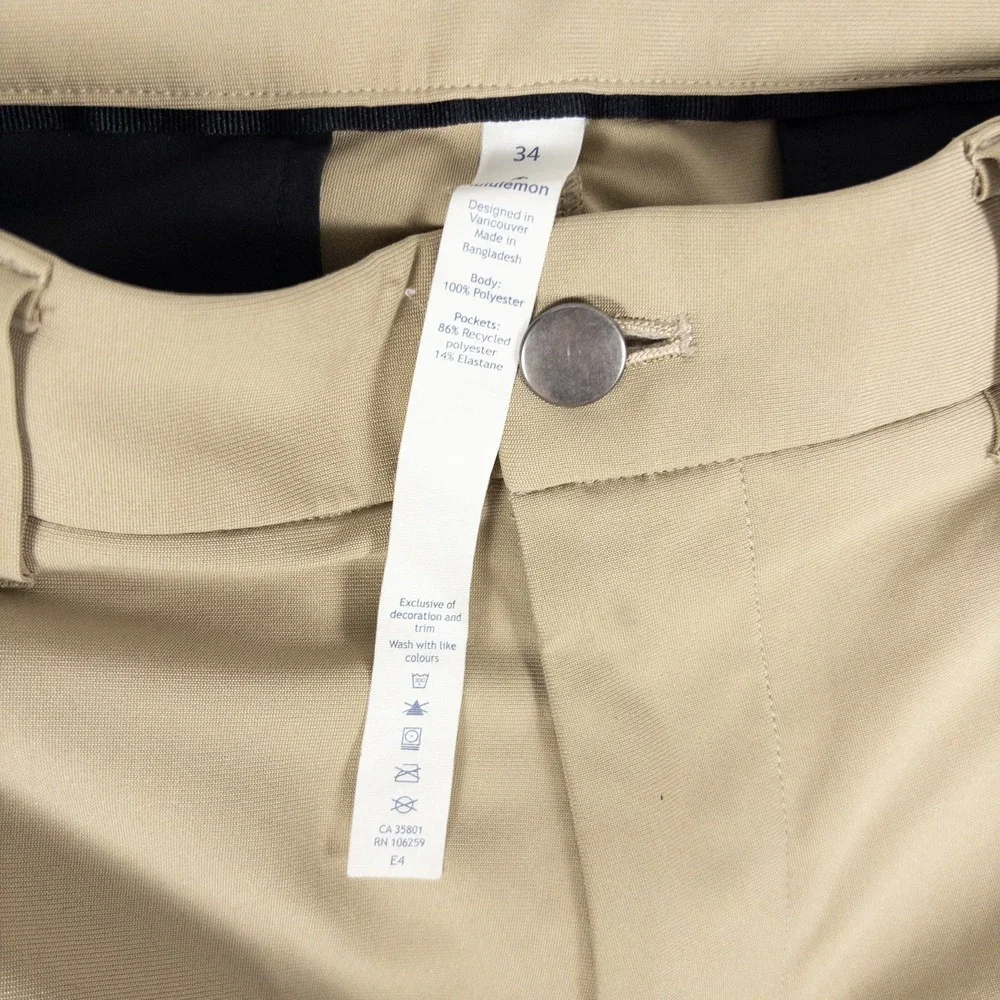 Lululemon ABC Commission Slim Pant Mens 34 Tofino Sand Warpstreme Chino Trousers - Picture 4 of 6